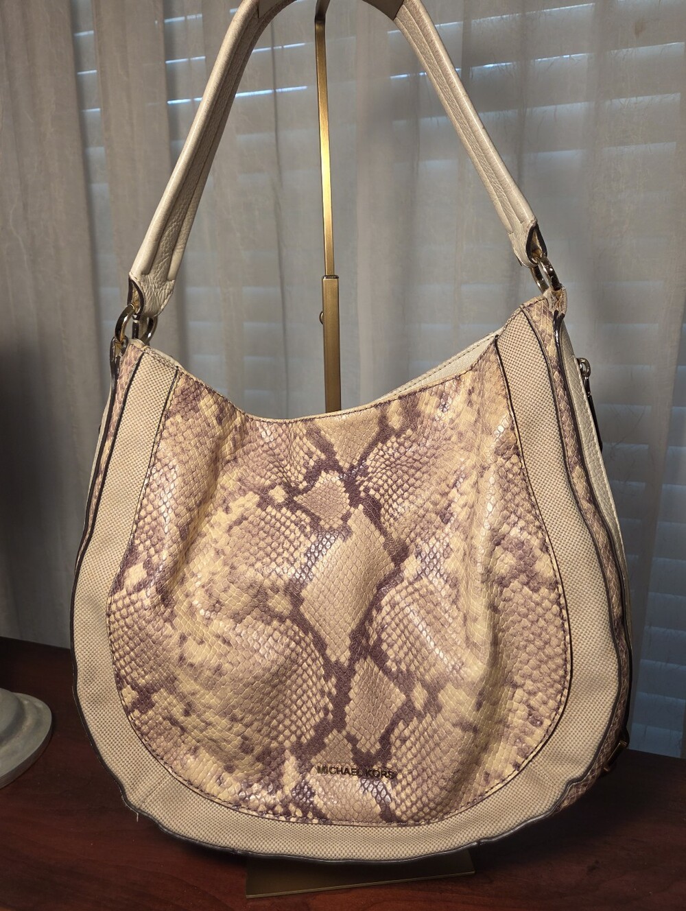 Michael Kors Julia Python Snake Embossed Leather Shoulder Bag